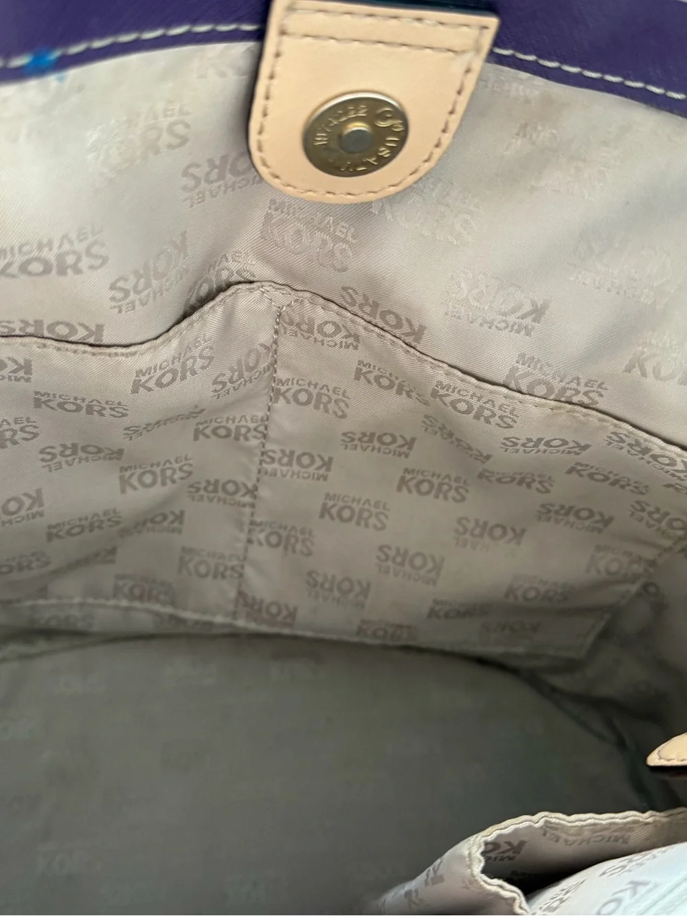 Michael Kors Purple Tote with Tan Shoulder Straps and Gold Hardware